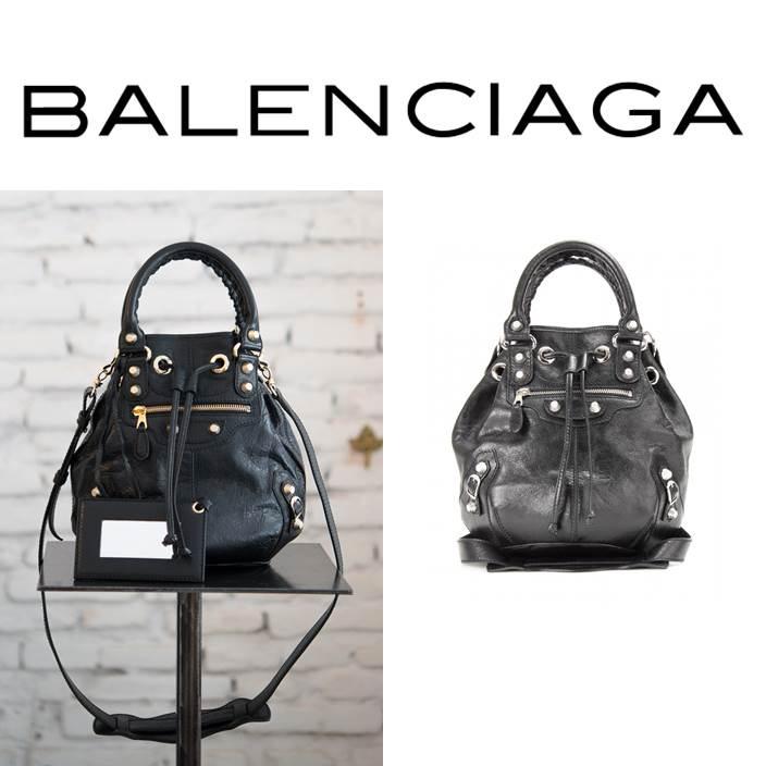 2014-15AW秋冬 BALENCIAGA（バレンシアガ）Giantミニポンポンレザーショルダーバッグ,Black Persan