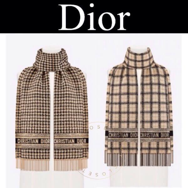 人気新作 即日対応☆DIOR ハウンドトゥース ウール混 ストール カシミヤ 千鳥格子 02DNH303I122