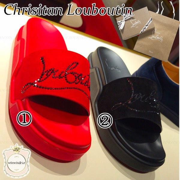 すぐ届く■christianlouboutin/ルブタン■Navy Pool Strass ロゴ入りサンダル■赤/黒20A112C8